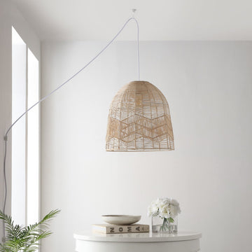 Sofia 17.5" Farmhouse Coastal Rattan 180" Cord Plug-In or Hardwired LED Pendant - JONATHAN Y